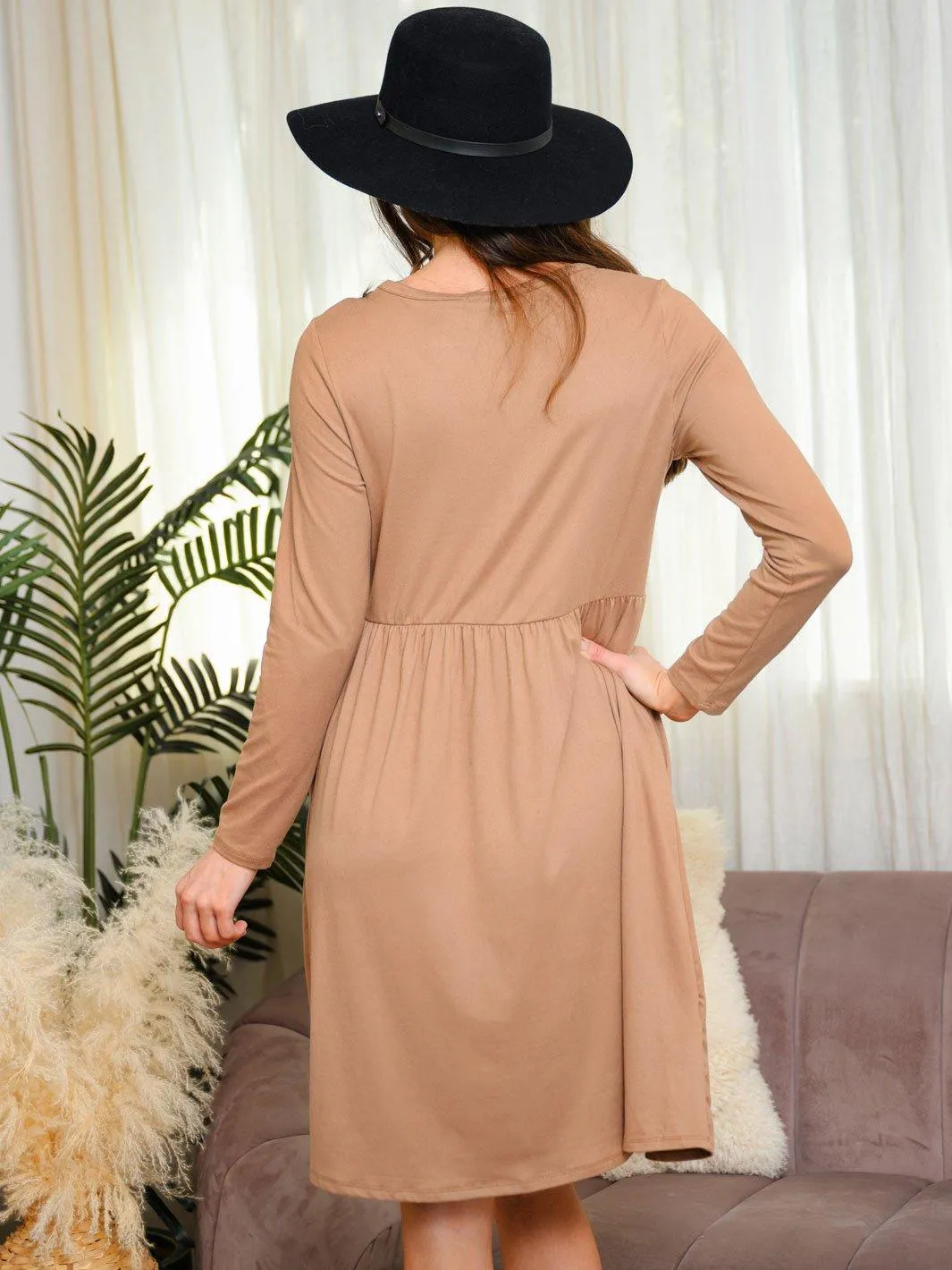 WOMEN'S LONG SLEEVE POCKETS TUNIC DRESS