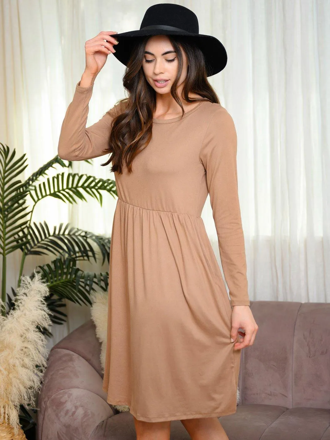 WOMEN'S LONG SLEEVE POCKETS TUNIC DRESS