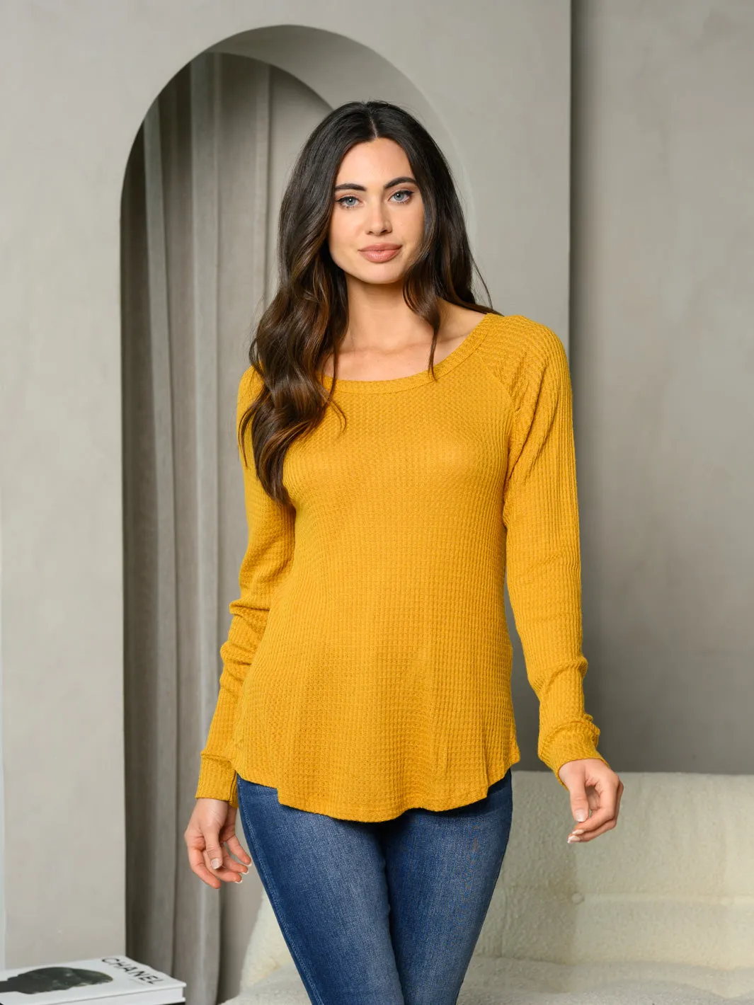 WOMEN'S LONG SLEEVE WAFFLE TUNIC TOP