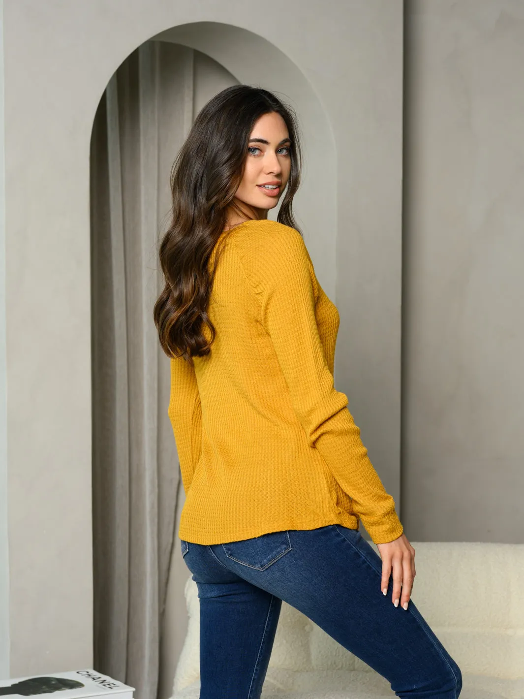WOMEN'S LONG SLEEVE WAFFLE TUNIC TOP