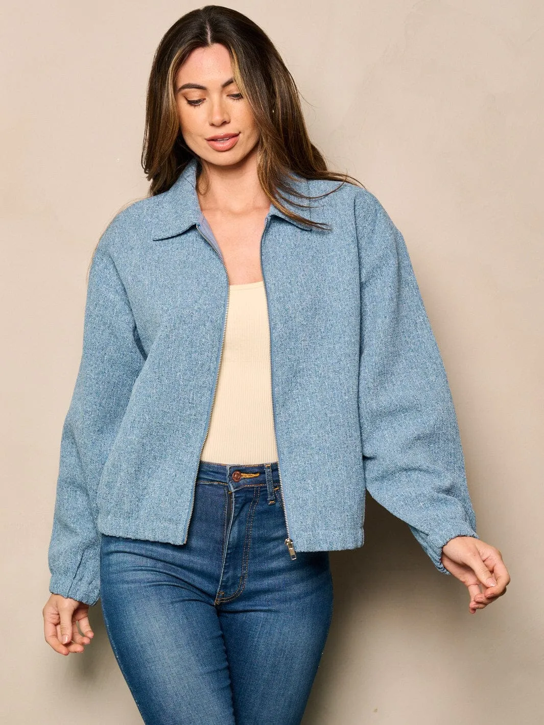 WOMEN'S LONG SLEEVE ZIP UP POCKETS JACKET