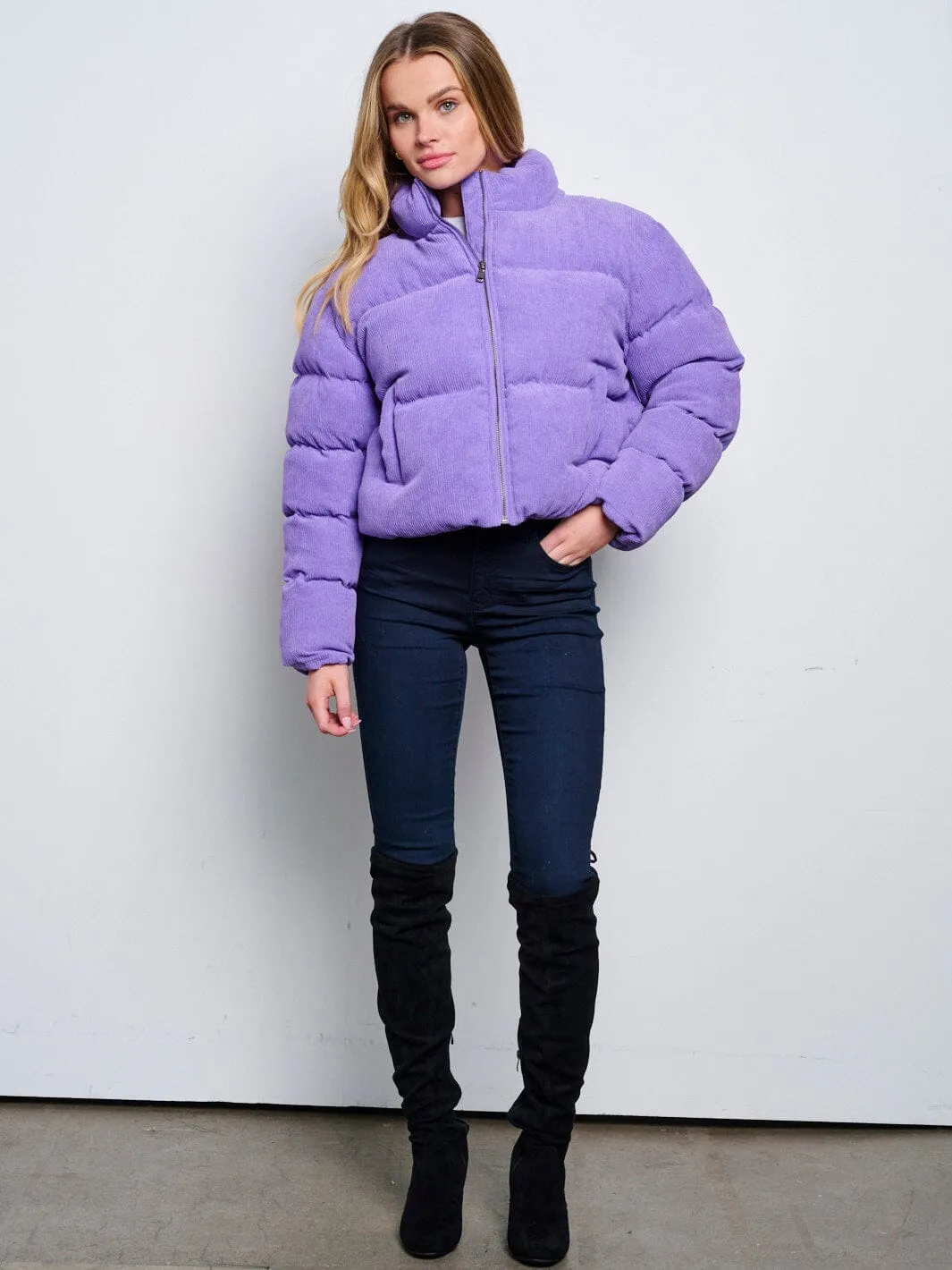 WOMEN'S LONG SLEEVE ZIP UP POCKETS PUFFER JACKET