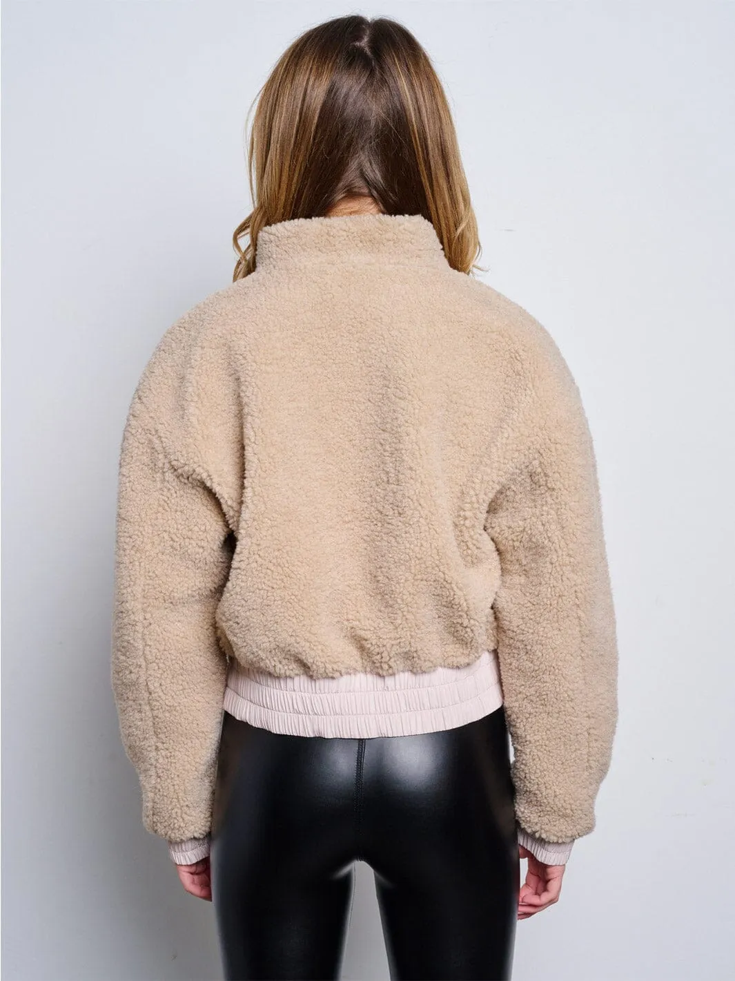 WOMEN'S LONG SLEEVE ZIP UP POCKETS SHERPA REVERSIBLE JACKET