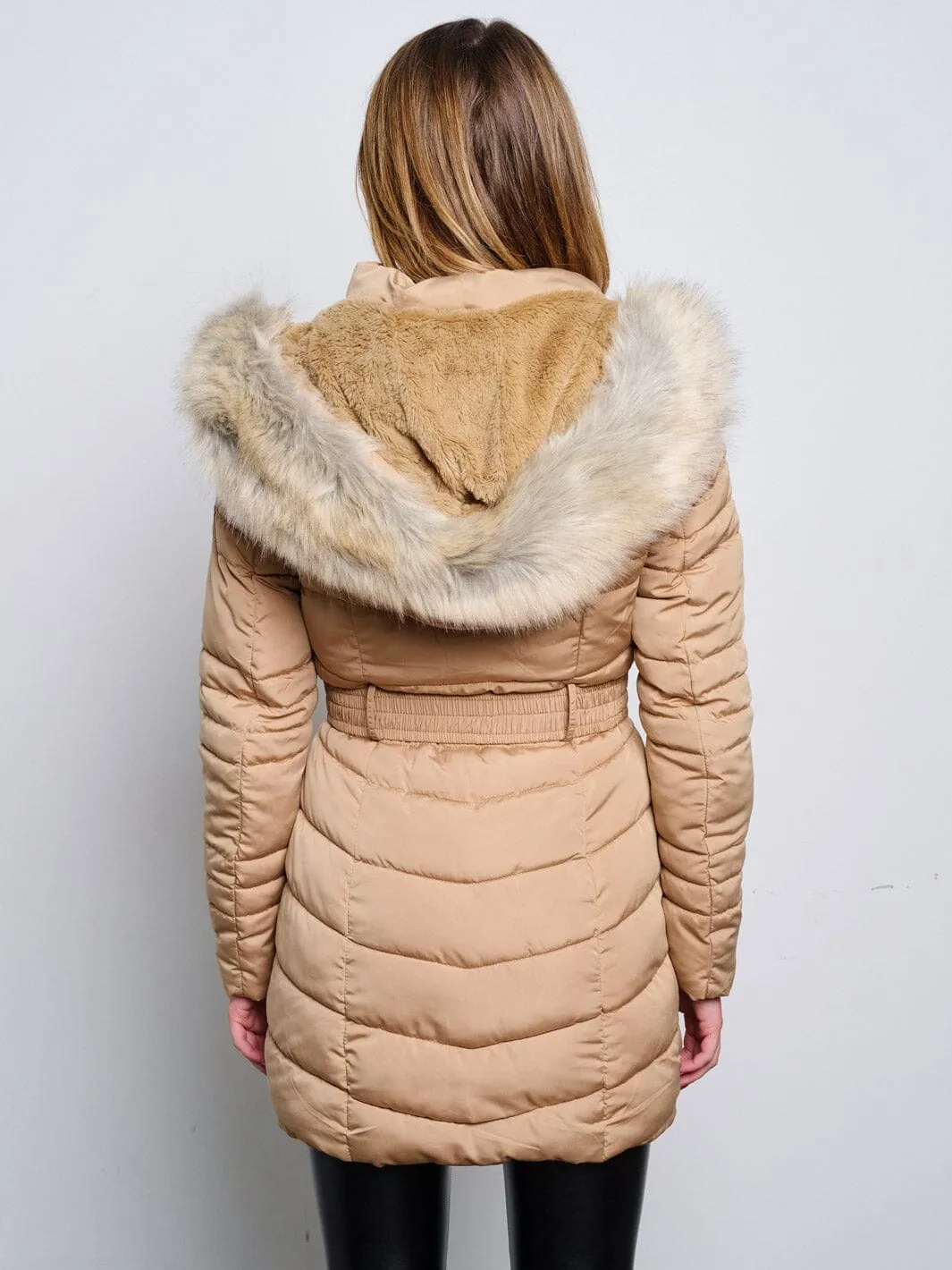 WOMEN'S LONG SLEEVE ZIP UP REMOVABLE SHERPA HOODIE PUFFER JACKET