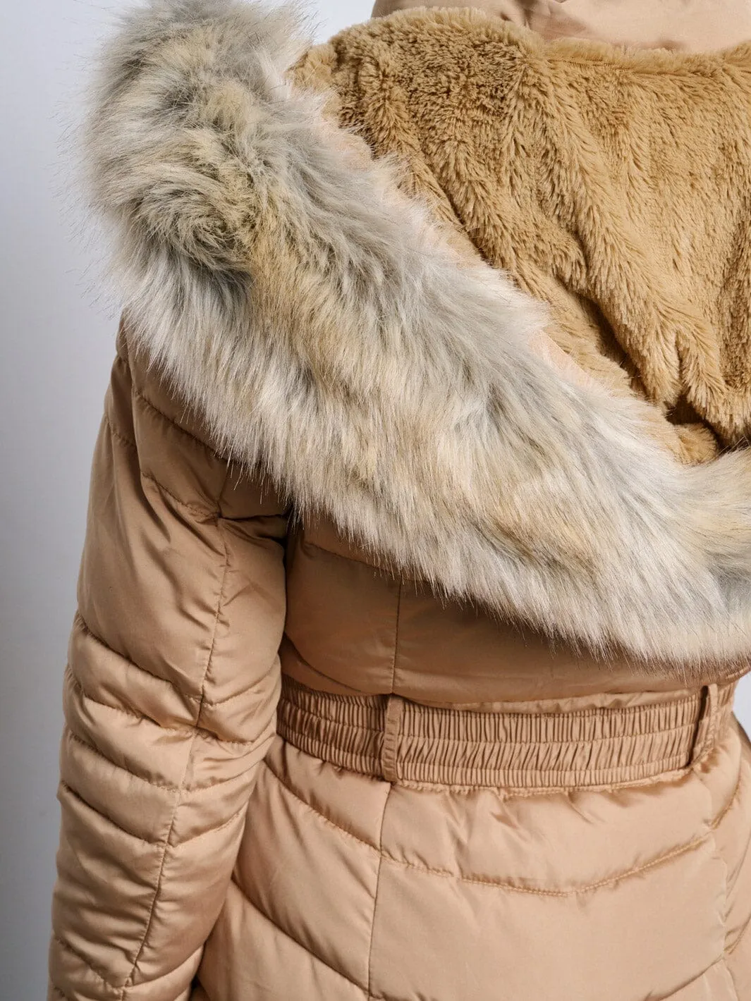 WOMEN'S LONG SLEEVE ZIP UP REMOVABLE SHERPA HOODIE PUFFER JACKET