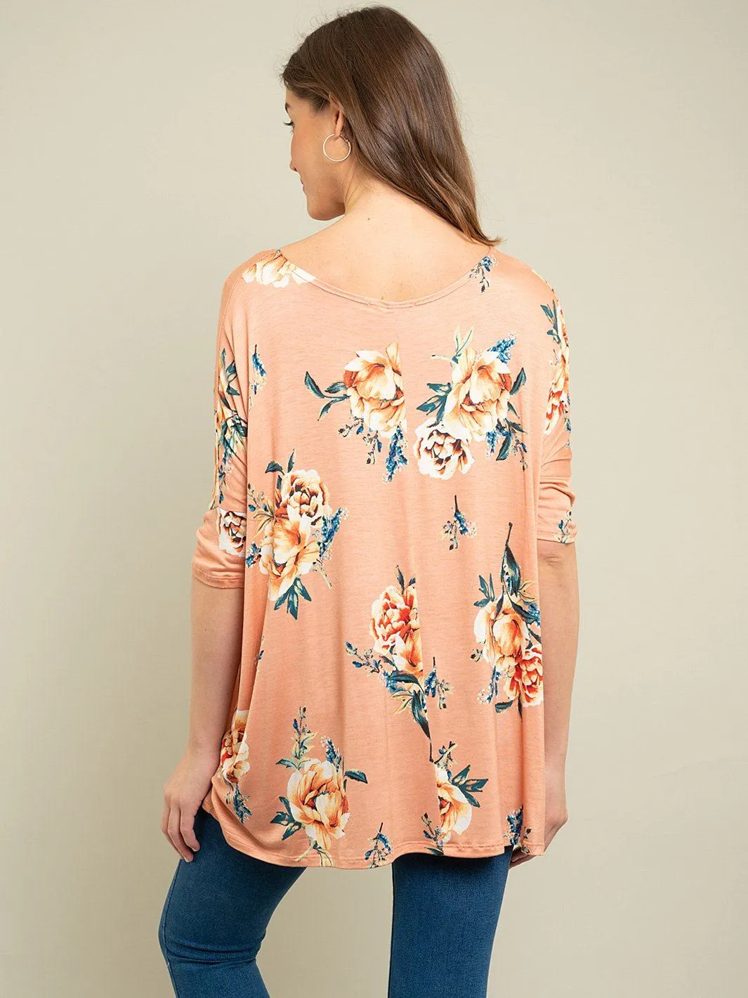 WOMEN'S PEACH FLORAL TUNIC TOP