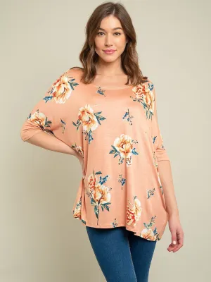 WOMEN'S PEACH FLORAL TUNIC TOP