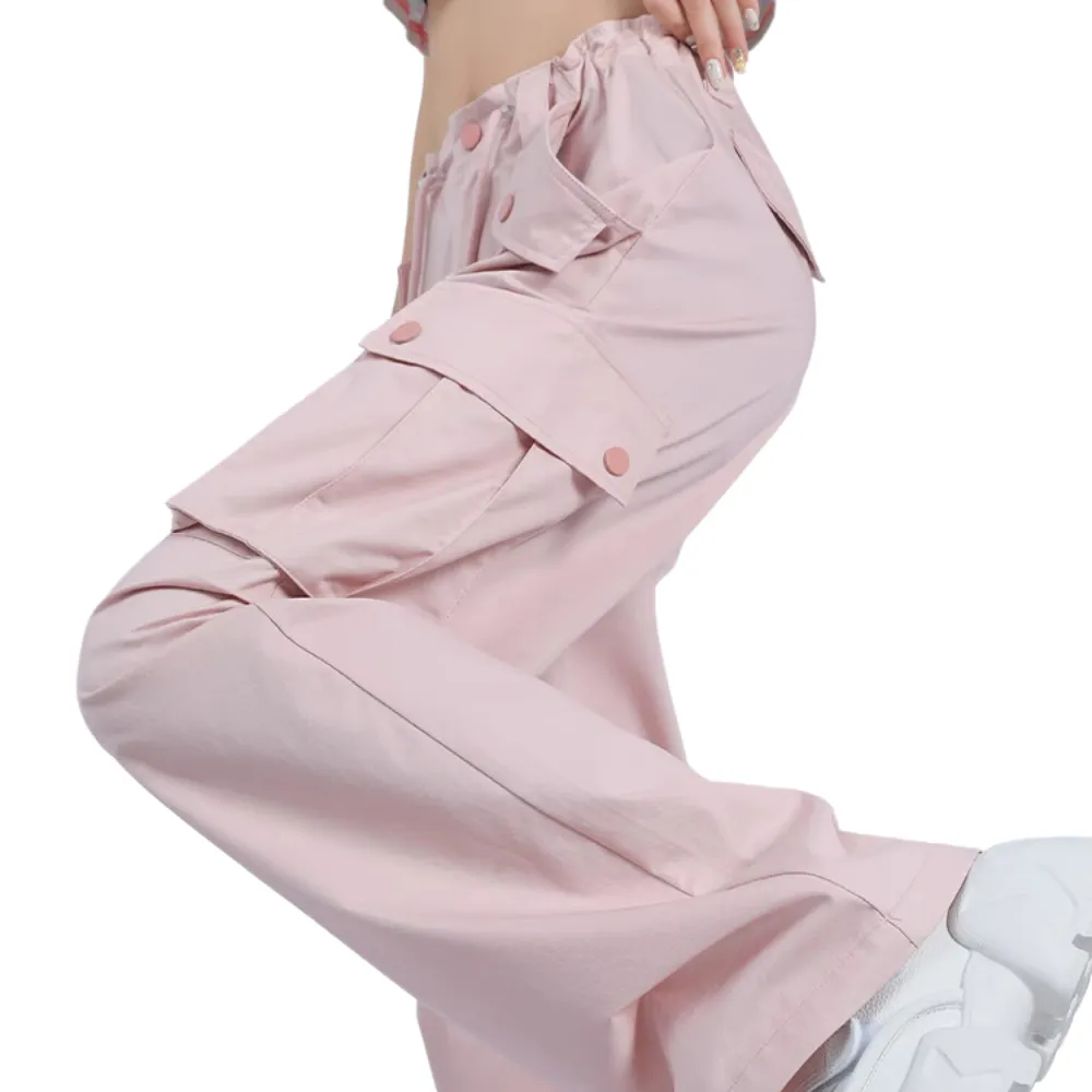 Women's Pink High Waist Straight Cargo Pants