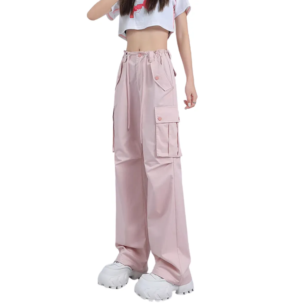 Women's Pink High Waist Straight Cargo Pants