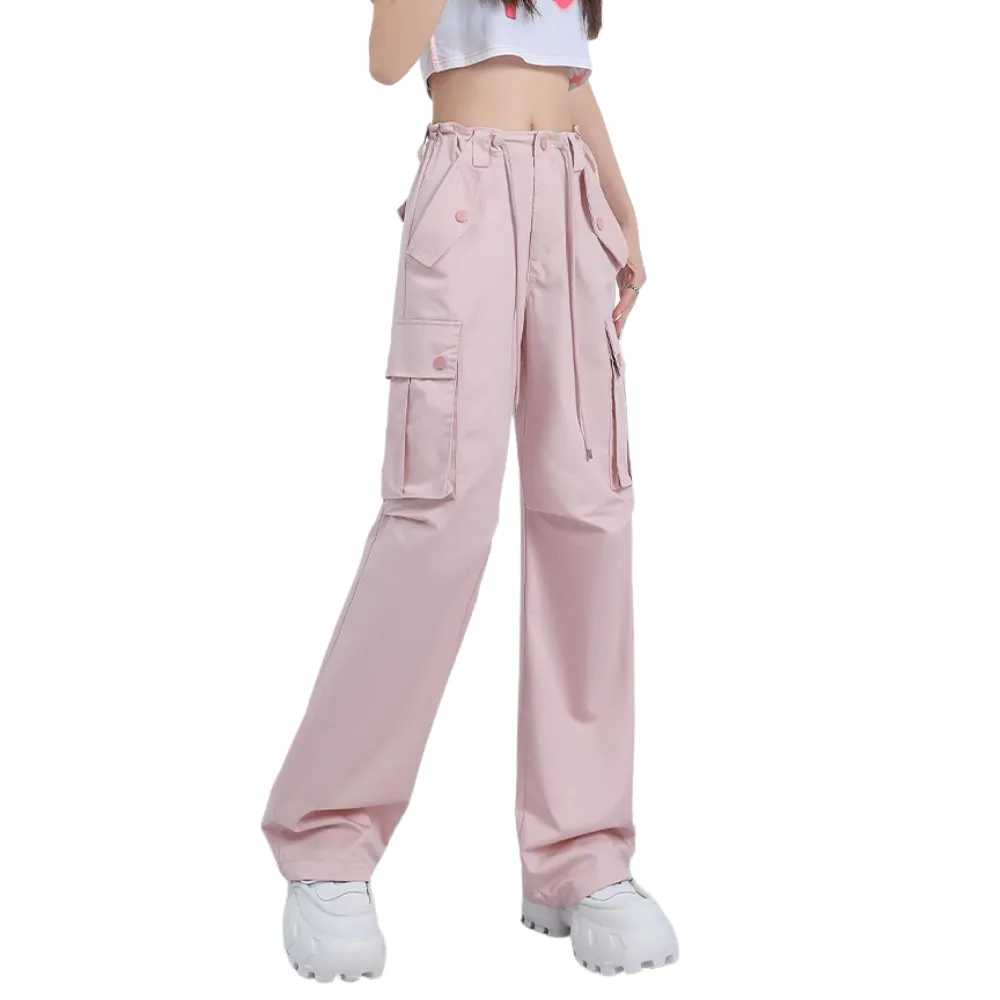 Women's Pink High Waist Straight Cargo Pants