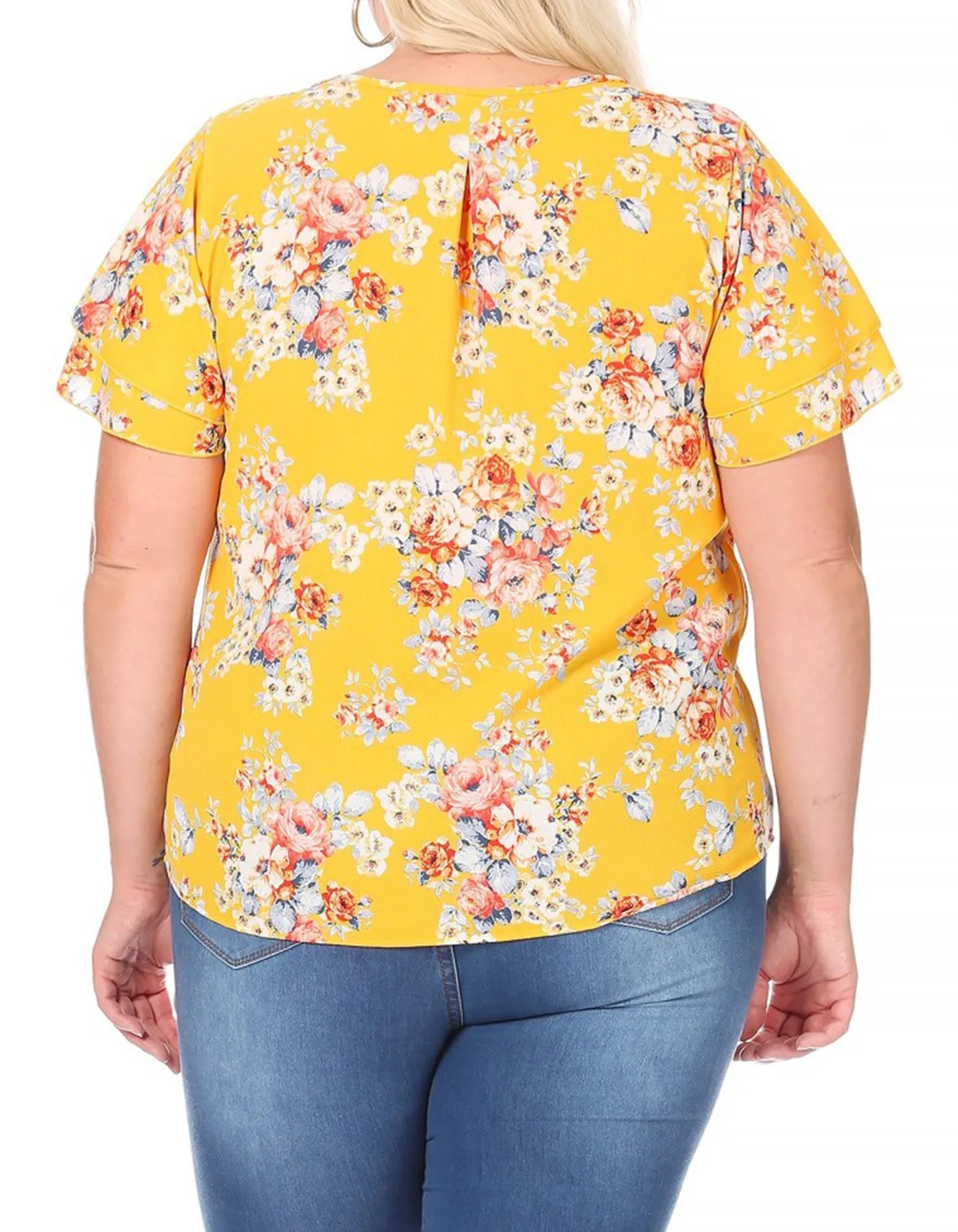 Women's Plus Size Casual Floral Flowy Short Sleeve Round Neck Key Hole Tee Blouse Top