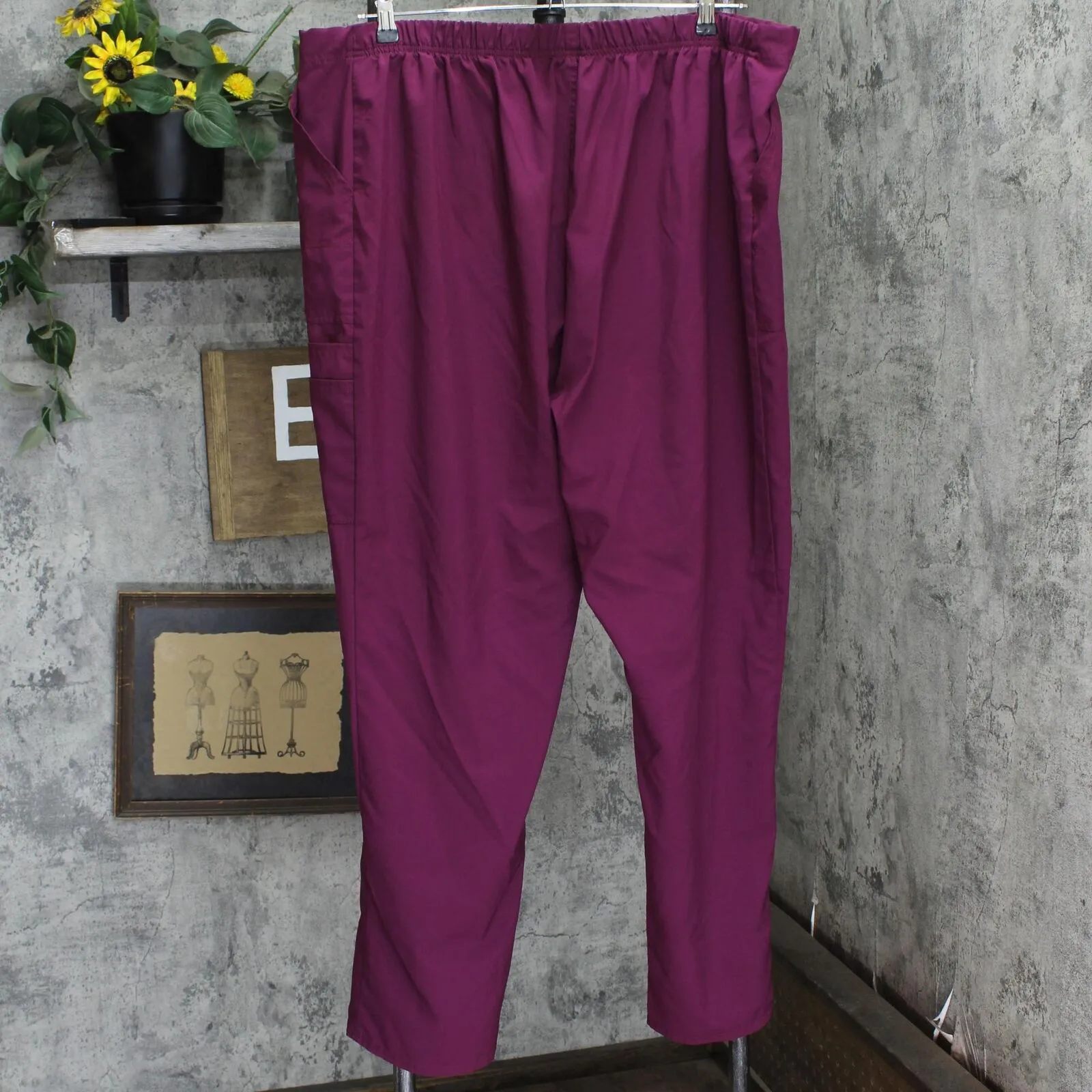 Womens Plus Size Drawstring Scrubs Berry Purple See Measurements