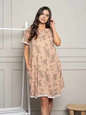 WOMEN'S SHORT SLEEVE POCKETS FLORAL DRESS