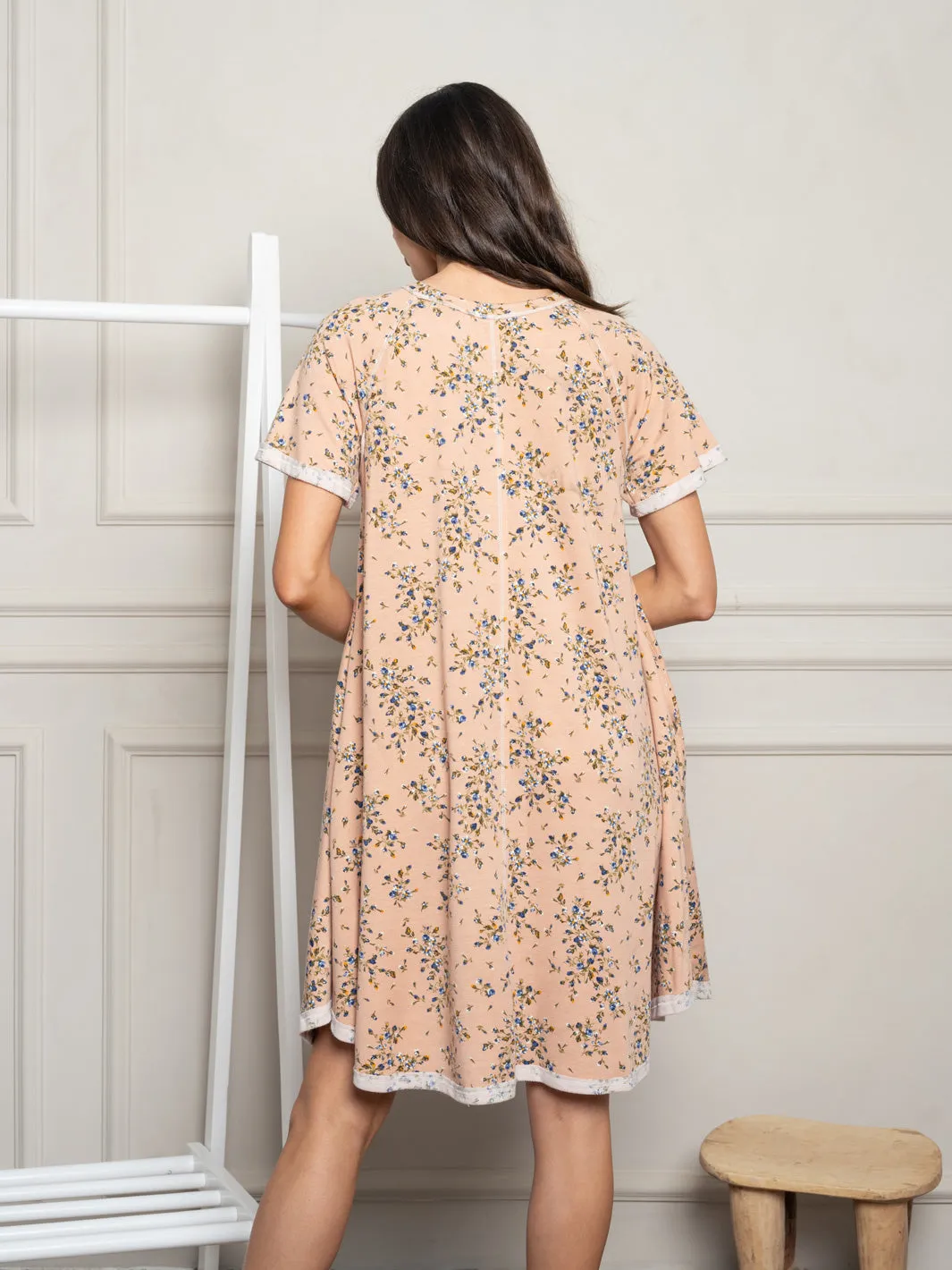 WOMEN'S SHORT SLEEVE POCKETS FLORAL DRESS