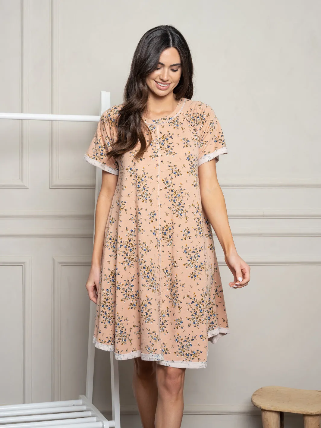 WOMEN'S SHORT SLEEVE POCKETS FLORAL DRESS