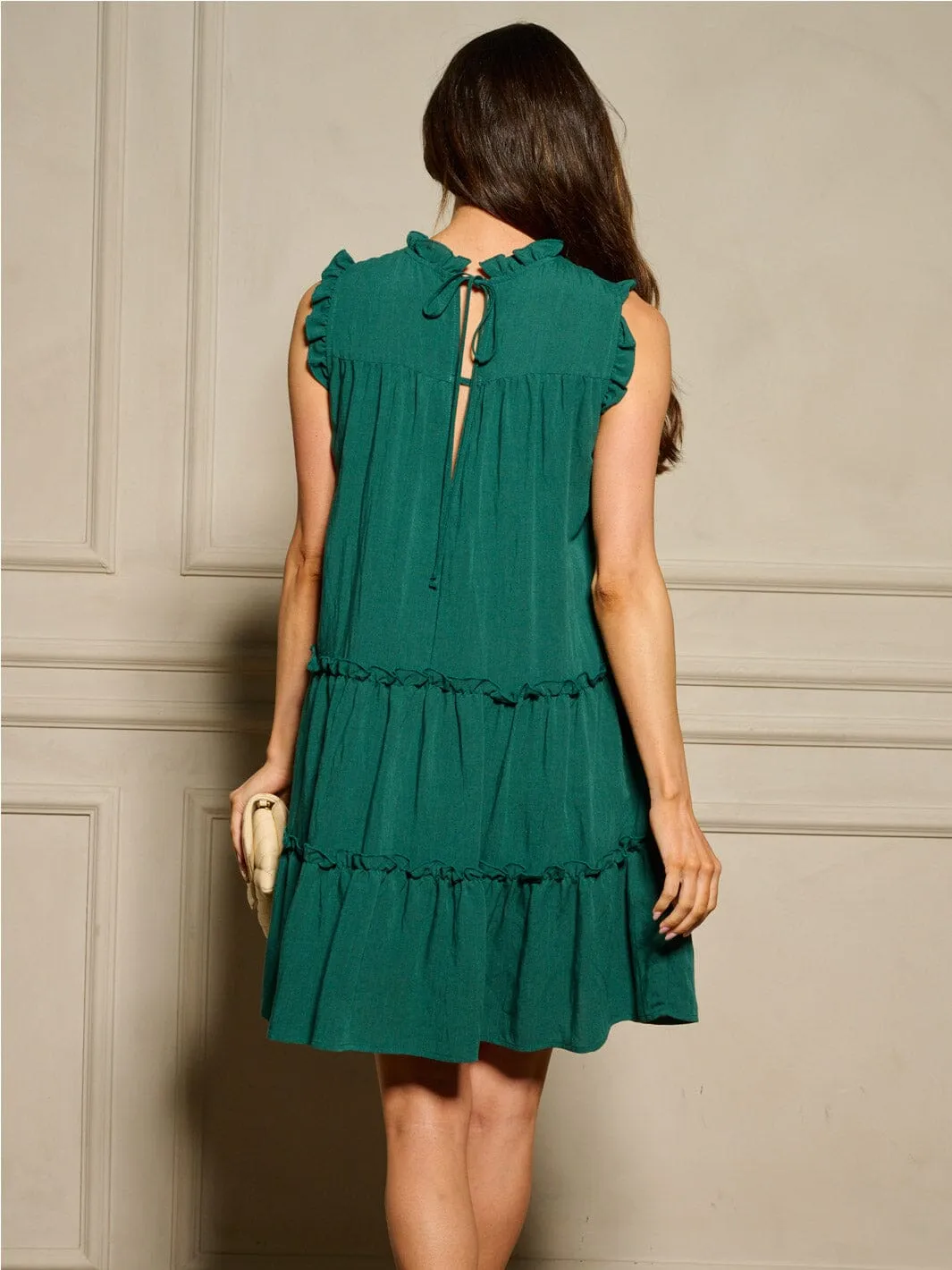 WOMEN'S SLEEVELESS MOCK NECK TIERED TUNIC MINI DRESS