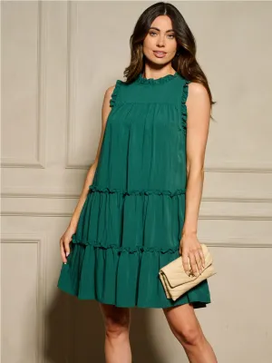 WOMEN'S SLEEVELESS MOCK NECK TIERED TUNIC MINI DRESS