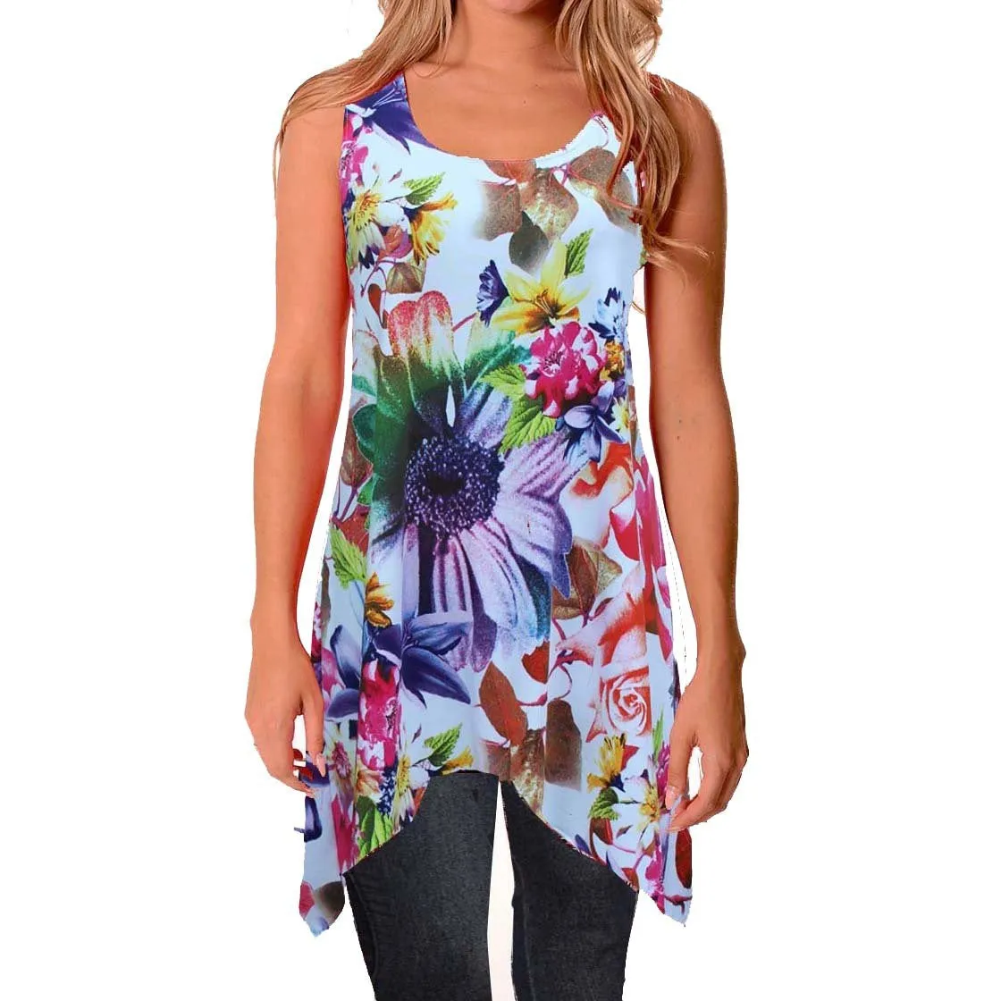Womens sleeveless printed Sharkbite top Made in USA