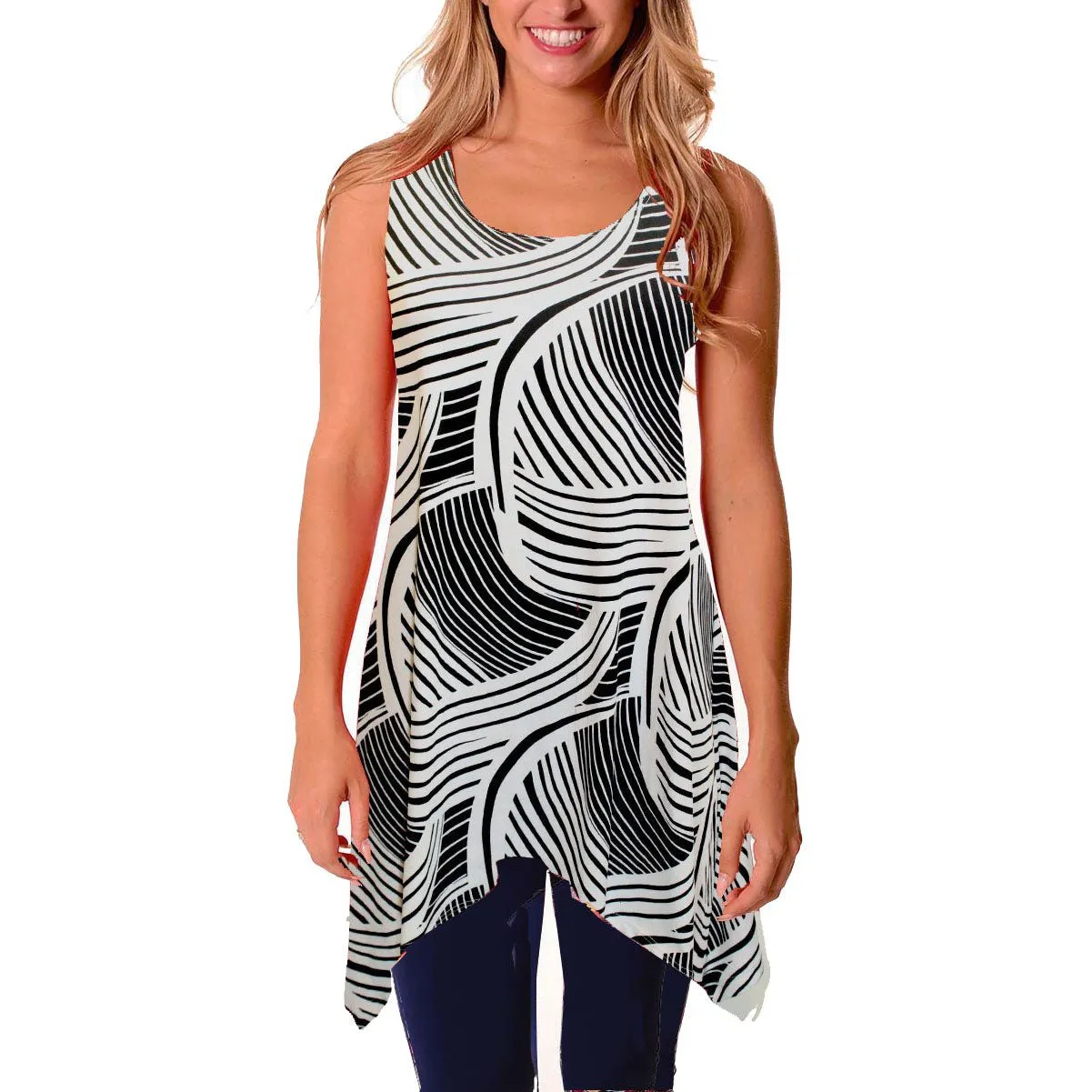 Womens sleeveless printed Sharkbite top Made in USA