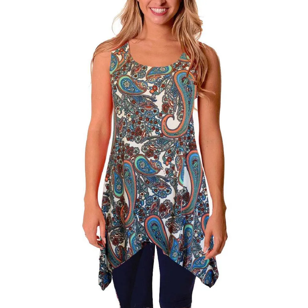 Womens sleeveless printed Sharkbite top Made in USA