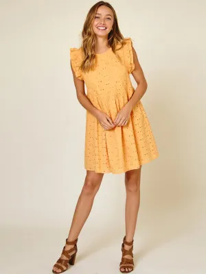 WOMEN'S SLEEVELESS  RUFFLE FLORAL EYELE DETAILED MINI DRESS