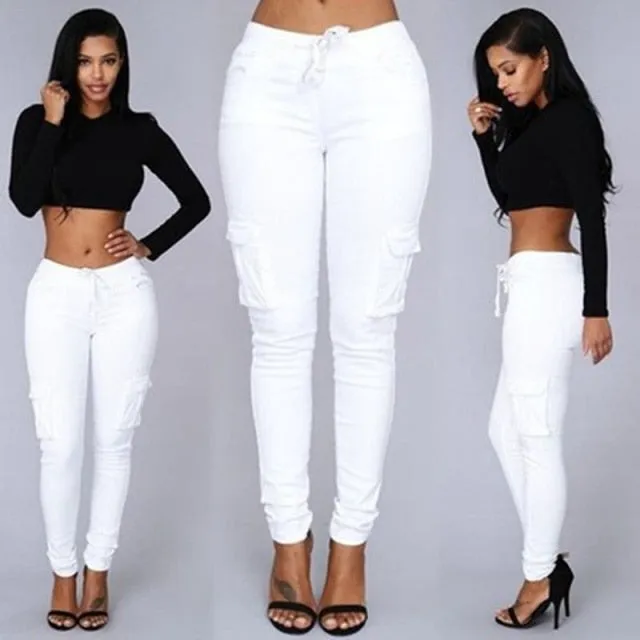 Women's Slim Multi Pocket Drawstring Casual Pants