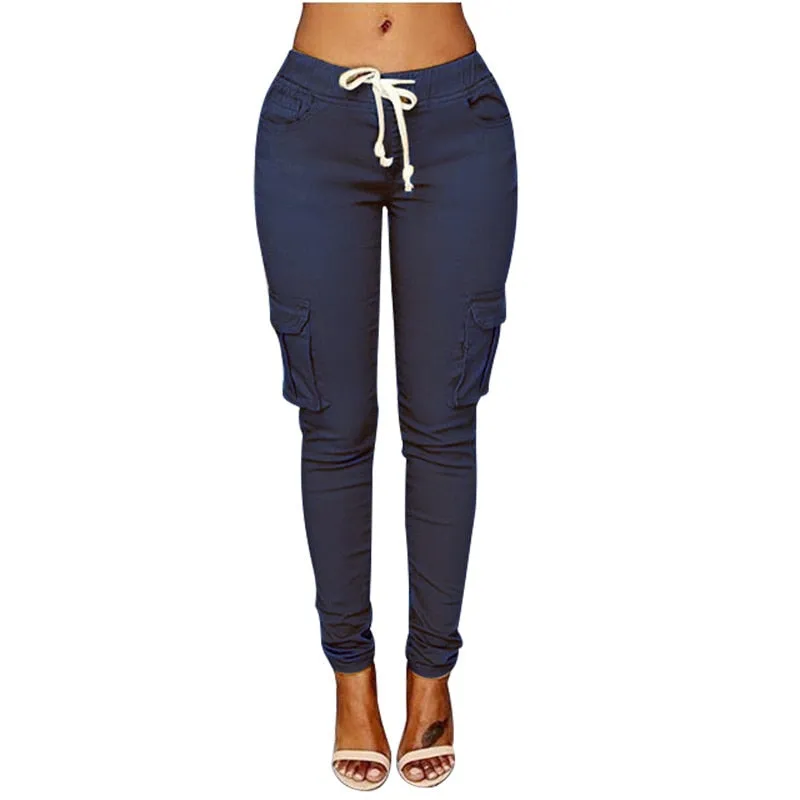 Women's Slim Multi Pocket Drawstring Casual Pants