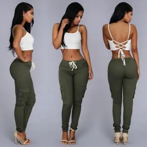 Women's Slim Multi Pocket Drawstring Casual Pants