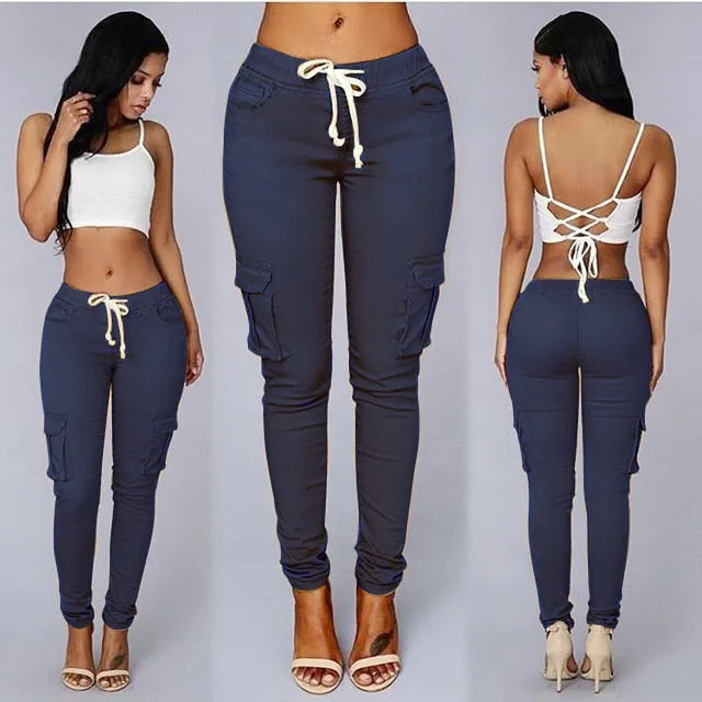 Women's Slim Multi Pocket Drawstring Casual Pants