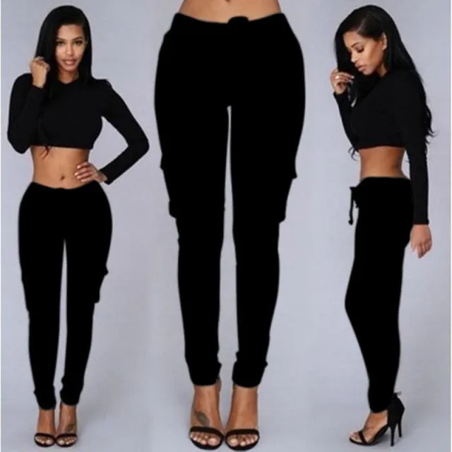 Women's Slim Multi Pocket Drawstring Casual Pants