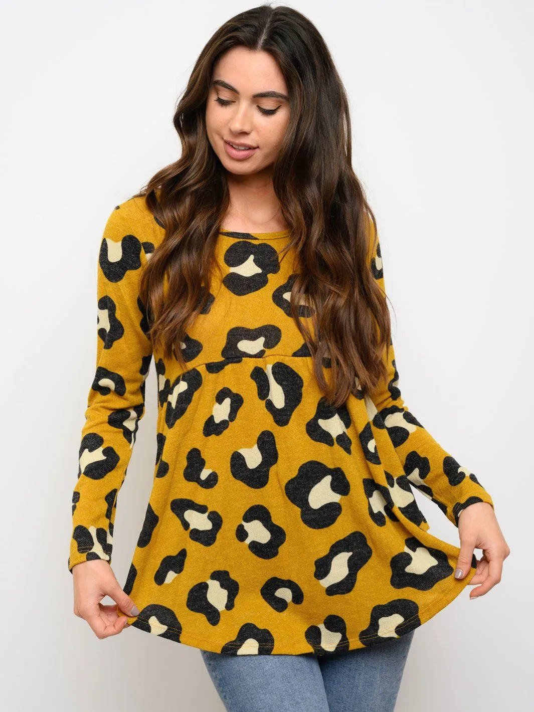 WOMEN'S TUNIC ANIMAL PRINT LONG SLEEVE TOP