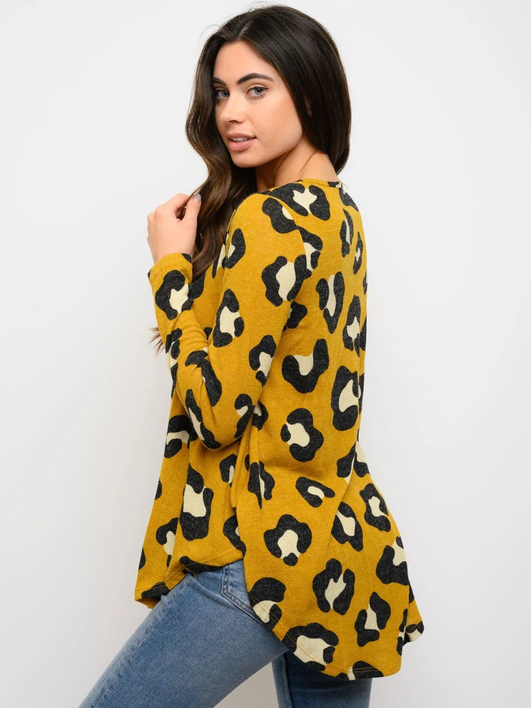 WOMEN'S TUNIC ANIMAL PRINT LONG SLEEVE TOP