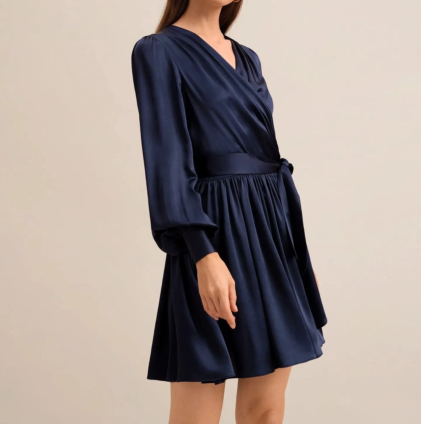 Women's V Neck Silk Wrap Dress