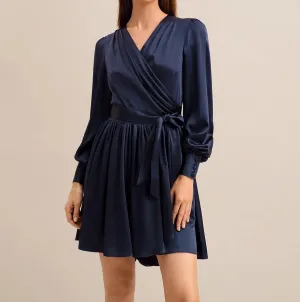 Women's V Neck Silk Wrap Dress