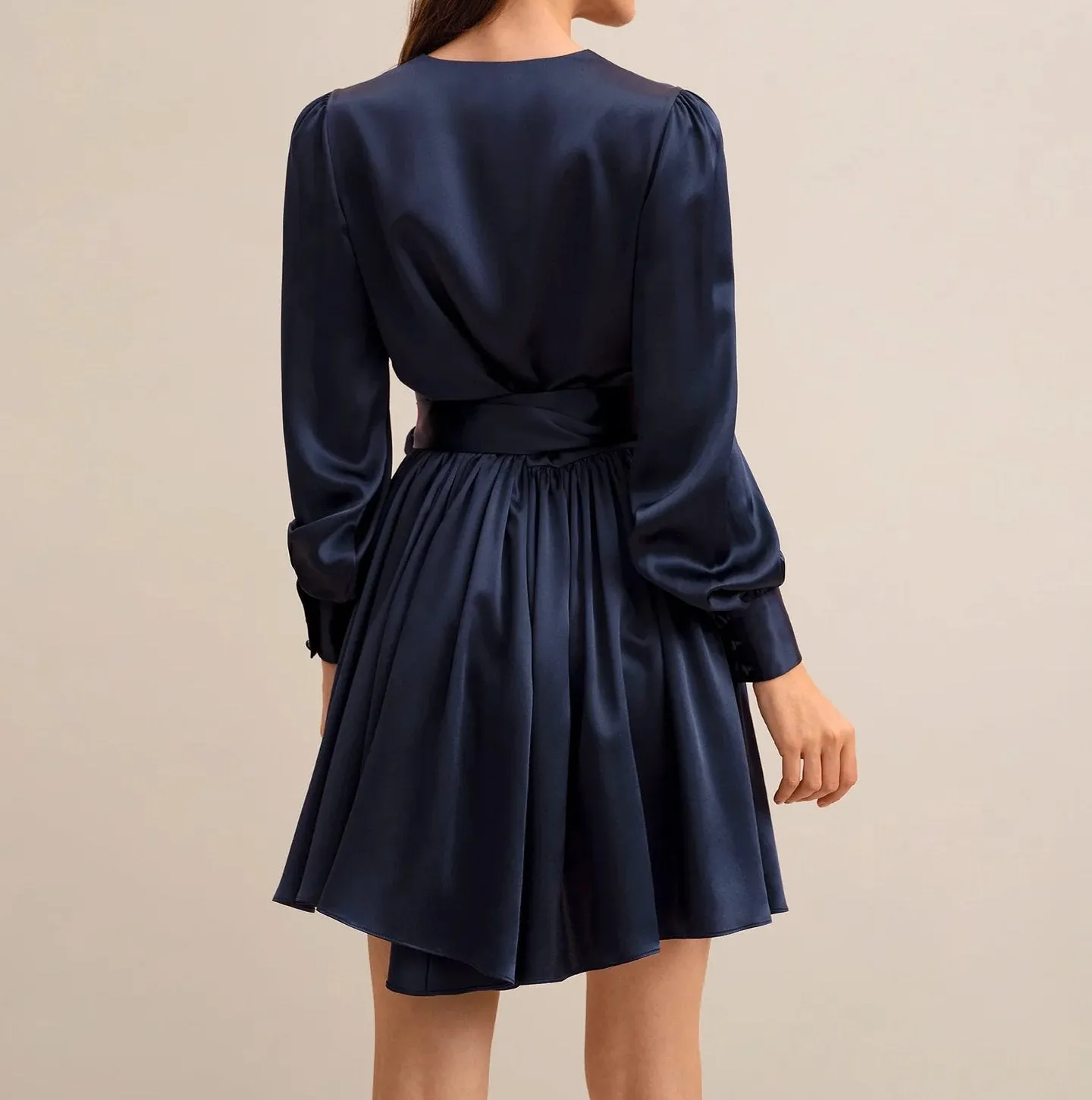 Women's V Neck Silk Wrap Dress
