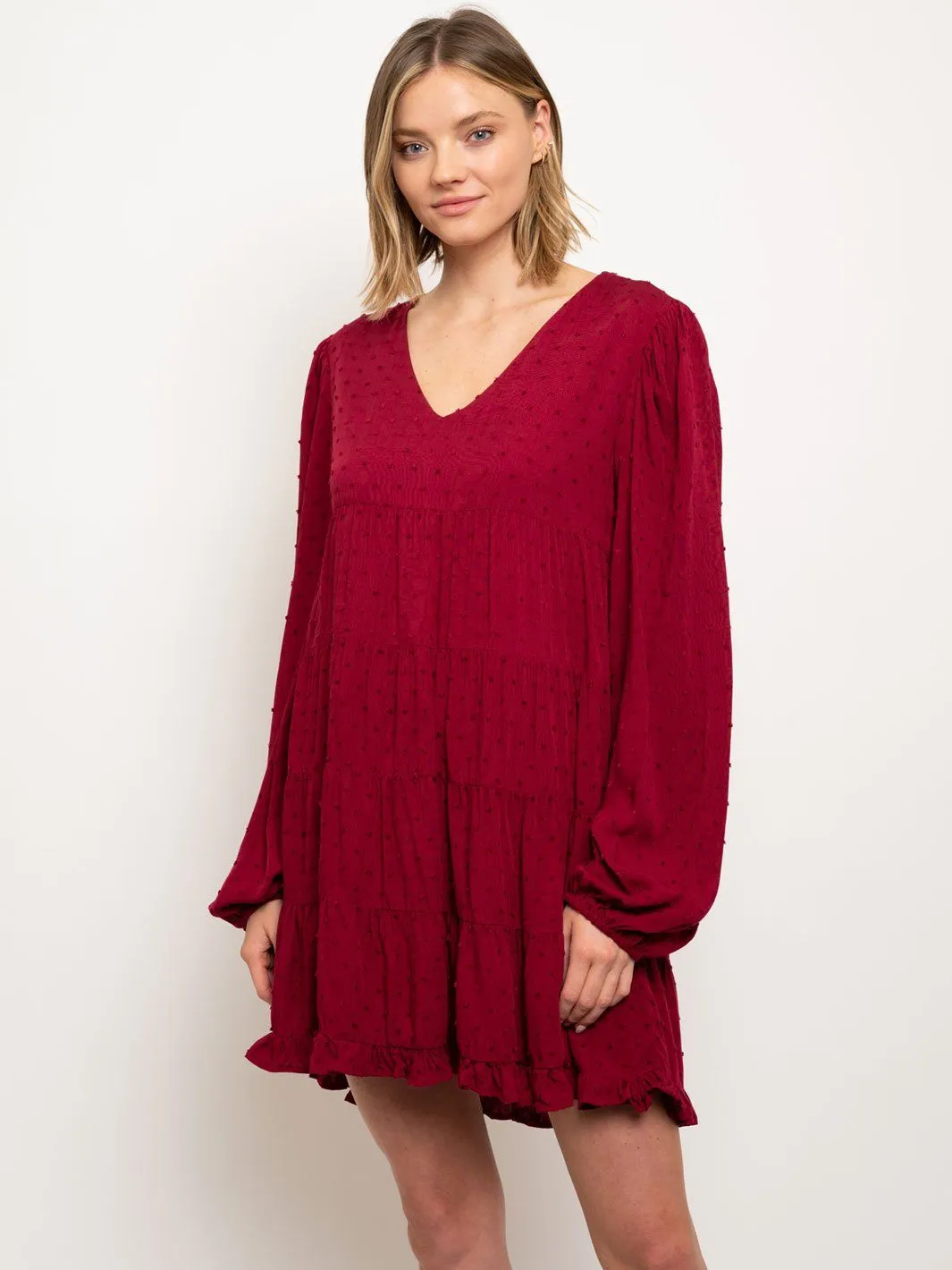 WOMEN'S V-NECK TUNIC SWISS DOTS MINI DRESS