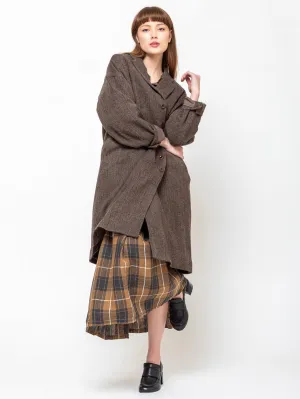 Wool Herringbone Coat - Brown