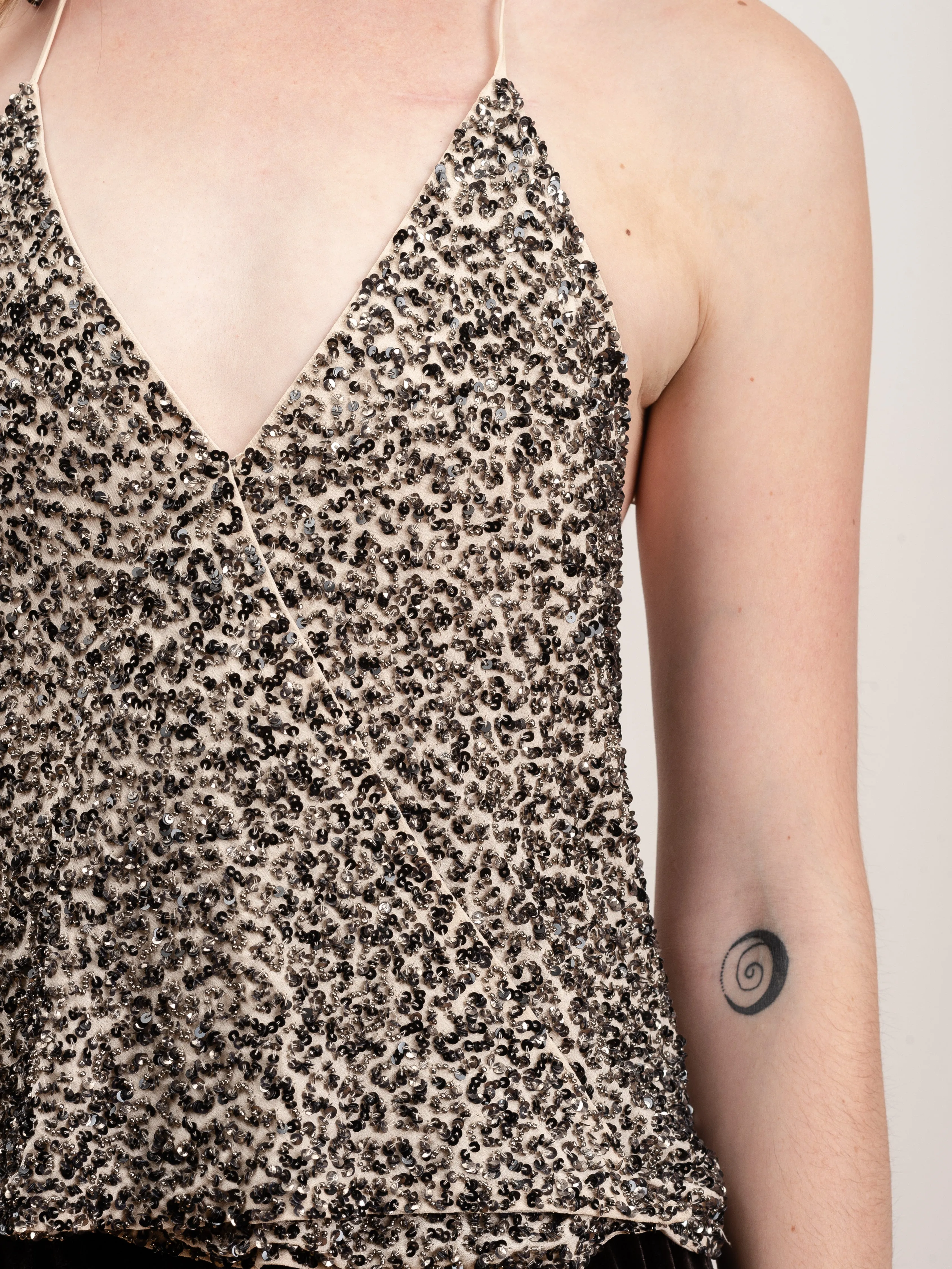 wrap cami - black/nude