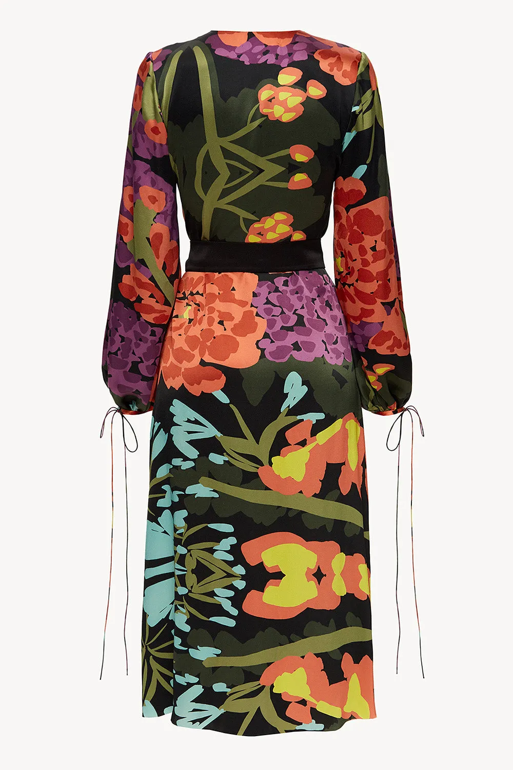 Wrap silk dress in Floral Black