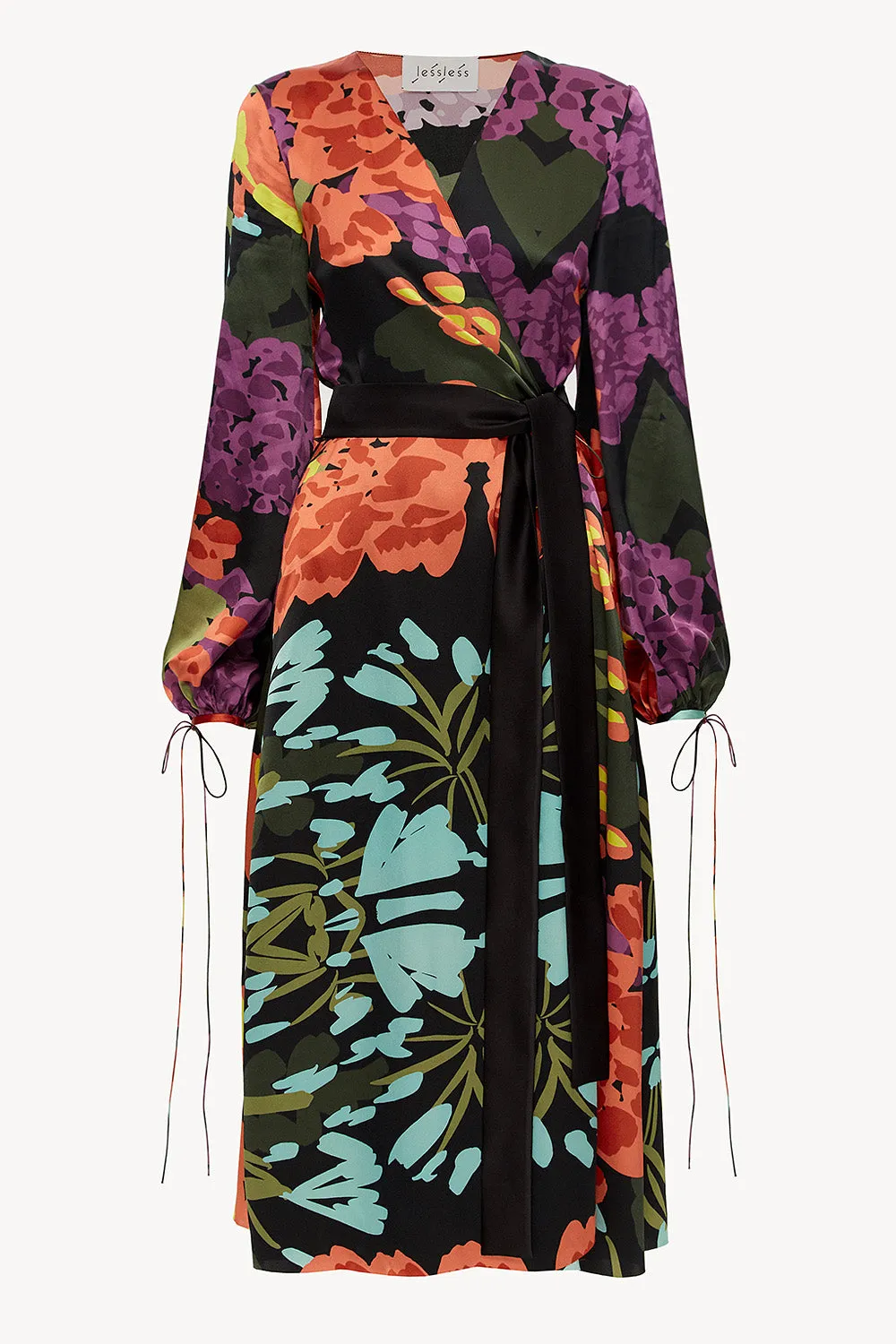 Wrap silk dress in Floral Black