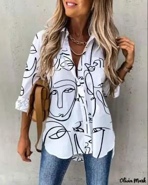 Xieyinshe - Abstract Graphic Long Sleeve Button Down Shirt