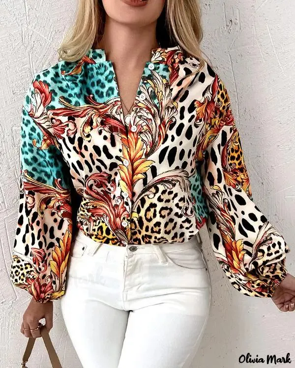 Xieyinshe - Baroque Leopard Print Long Sleeve Button-Up Shirt