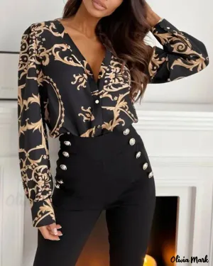 Xieyinshe - Baroque Print Long Sleeve Shirt
