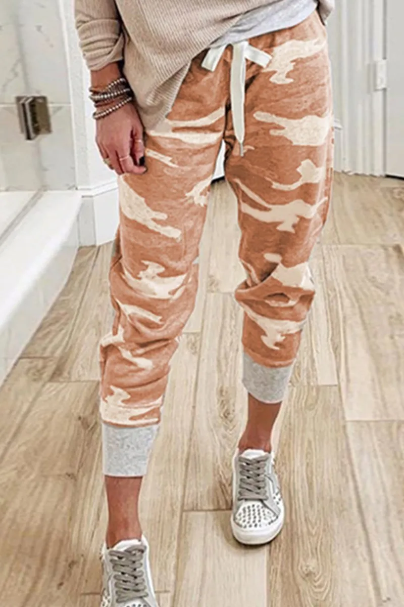 Xieyinshe Casual Camouflage Print Draw String Capris Patchwork Bottoms(3 Colors)