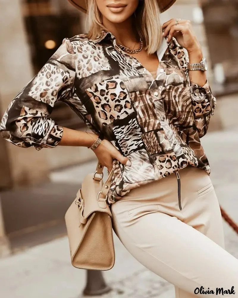 Xieyinshe - Leopard Print Long Sleeve Button Down Shirt