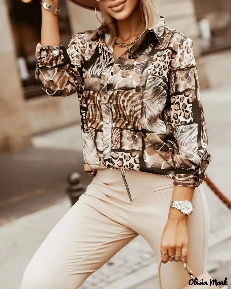 Xieyinshe - Leopard Print Long Sleeve Button Down Shirt