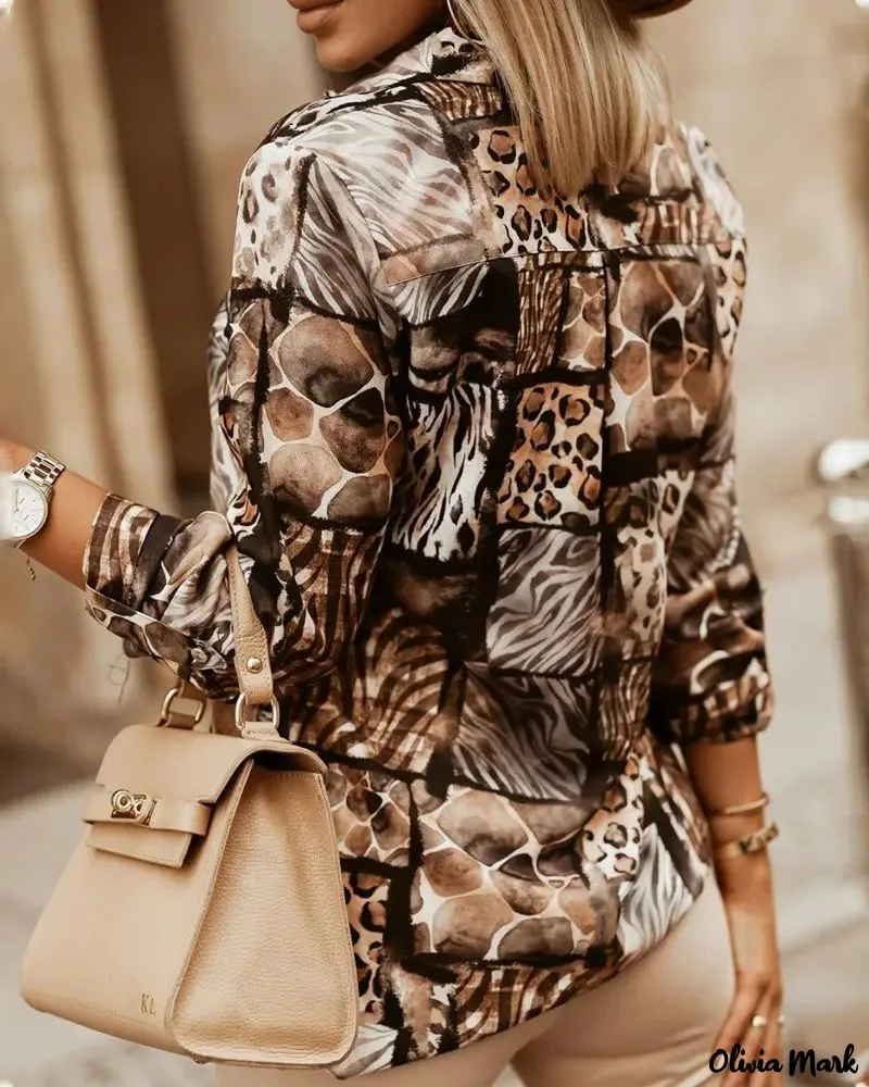 Xieyinshe - Leopard Print Long Sleeve Button Down Shirt