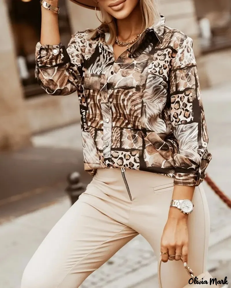 Xieyinshe - Leopard Print Long Sleeve Button Down Shirt