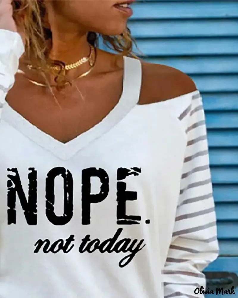 Xieyinshe - Letter Print Off Shoulder Mesh Long Sleeve Top