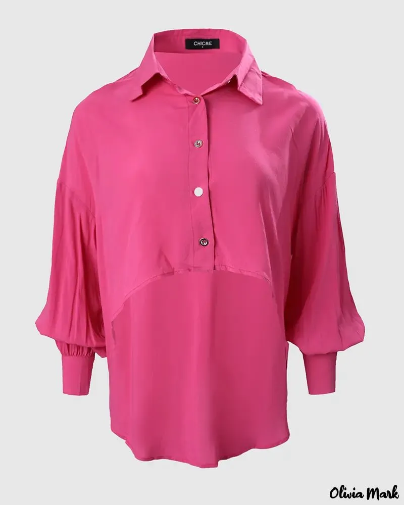 Xieyinshe - Long Sleeve Button Down Shirt with Low Hem